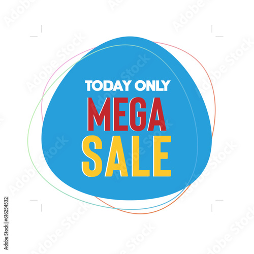 Mega sale banner. Offer sign with blue background. Vector illustration