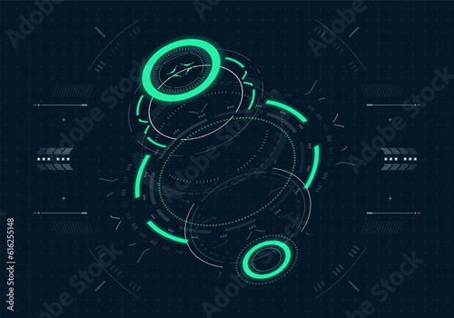 Hud futuristic element. Hi-tech user interface, 3d navigation panel. Abstract virtual technology. Vector illustration.