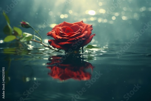 single red rose growing under water generative ai