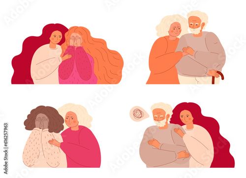 Psychological support concept vector set. Empathy, patient at psychologist appointment.
