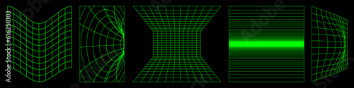 Set of abstract aesthetic y2k geometric elements and 3D wireframe shapes. Neon retro line design elements. Vector illustration for social networks or posters. EPS 10