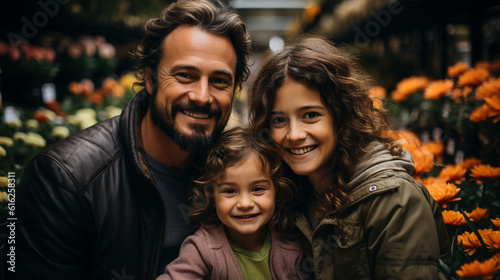 Smiling family exploring a colorful local market during their vacation, family vacation, summer, banner, natural light, affinity, bright background Generative AI