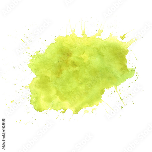 Yellow abstract splashing on paper. Watercolor texture isolated on transparent background. Illustration for backgrounds of different elements