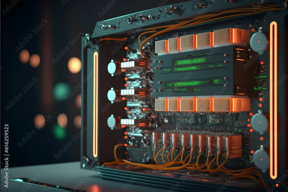 Data center cloud connection network router and switch. Realistic ...