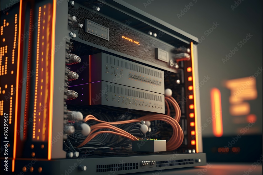 Data center cloud connection network router and switch. Realistic ...