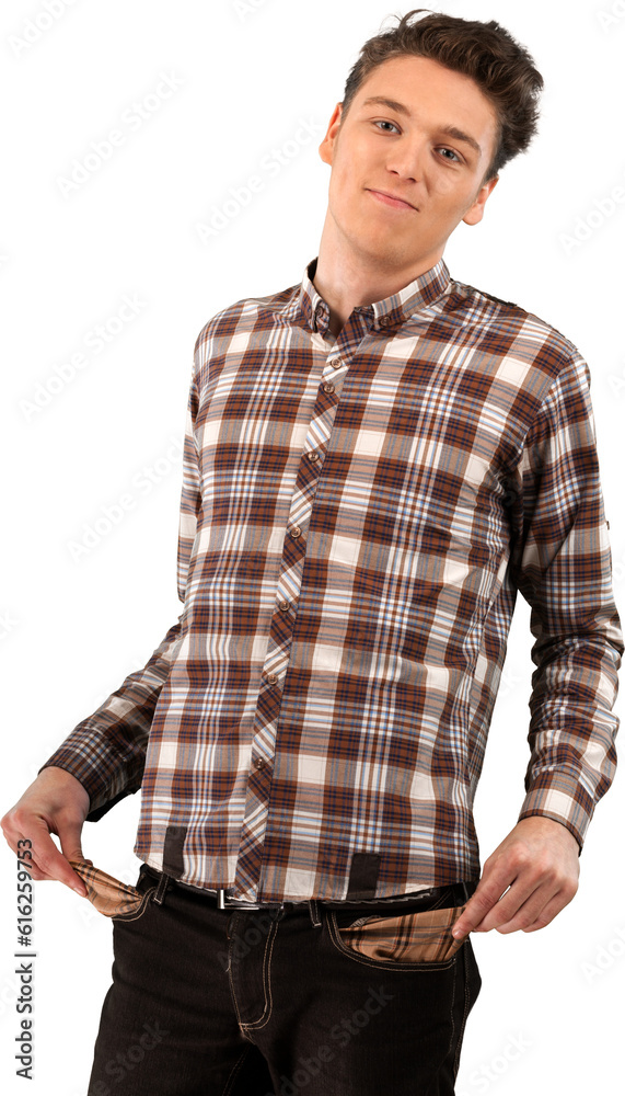 Young man with empty pockets and no money Young man with empty pockets and no money
