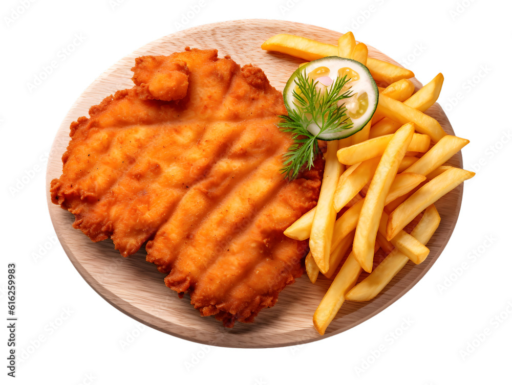 Wiener schnitzel on transparent background,PNG, generated AI.