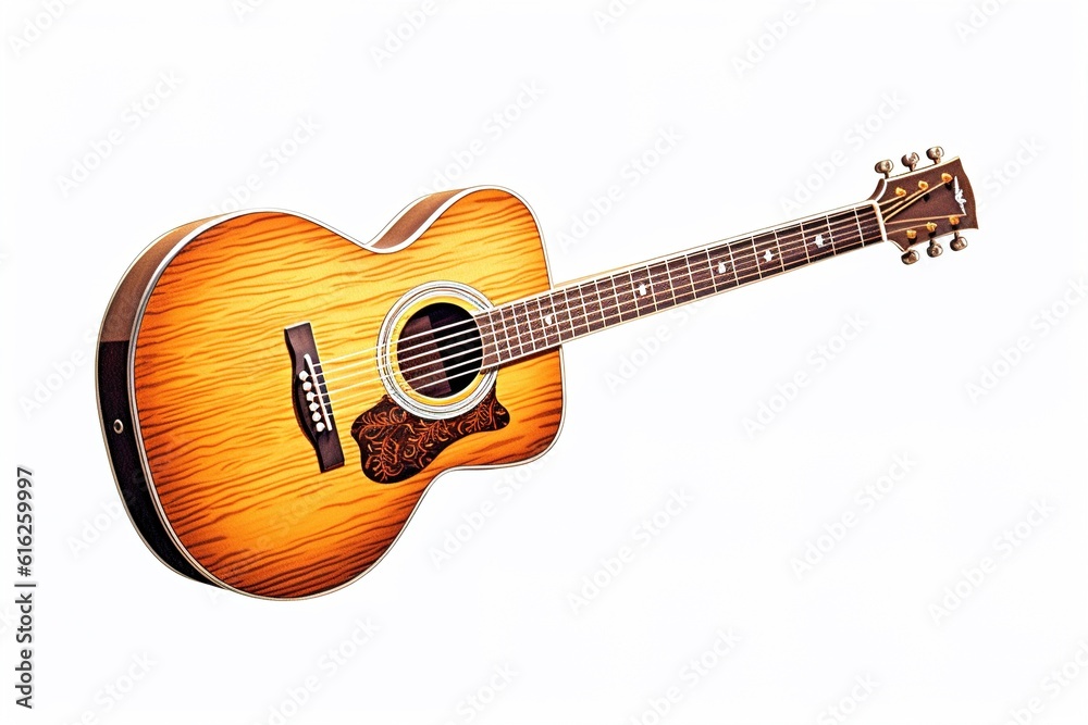 acoustic guitar isolated on white background. Generated by AI. acoustic guitar isolated on white background. Generated by AI.
