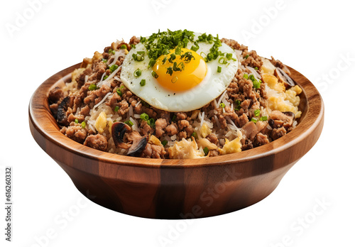 Filipino food sizzling sisig on transparent background. Generative AI.