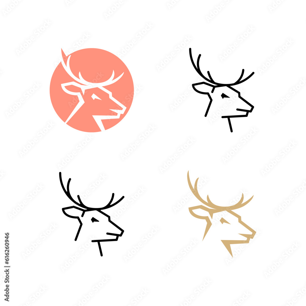 Set of Deer Head Logo Design Vector