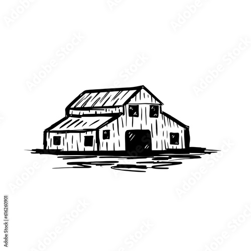 Vintage hand drawn farm barn logo design - barn wood building house farm cow cattle logo design inspiration