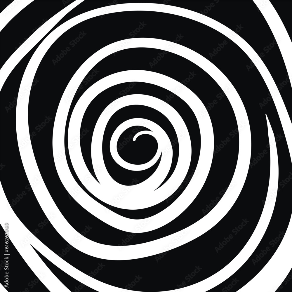 Naklejka premium Swirl hypnotic black and white spiral. Monochrome abstract background. Vector flat geometric illustration.Template design for banner, website, template, leaflet, brochure, poster