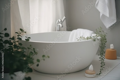 modern white bathtub in a minimalist bathroom