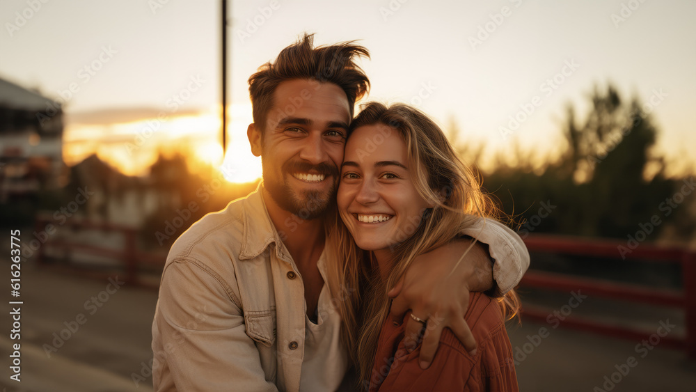 © Robert - A beautiful young couple smiling at golden hour © Robert - A beautiful young couple smiling at golden hour