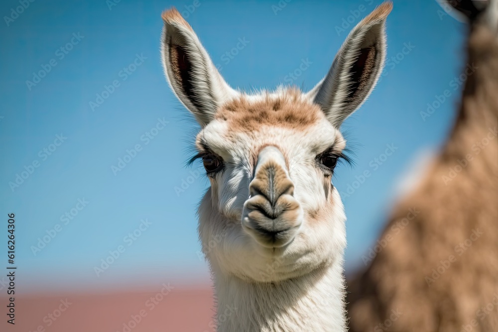 Fototapeta premium curious llama staring directly at the viewer. Generative AI