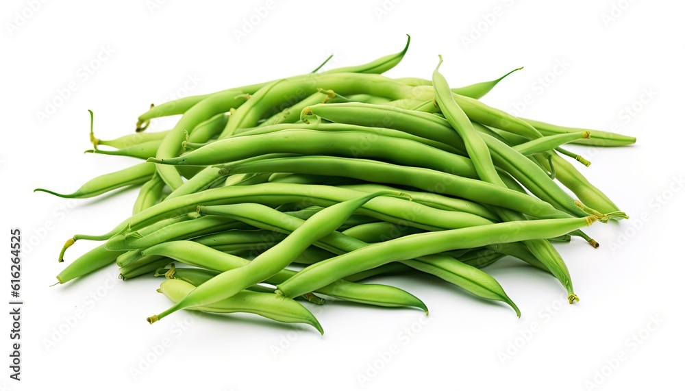 green beans on white background created with Generative AI technology green beans on white background created with Generative AI technology