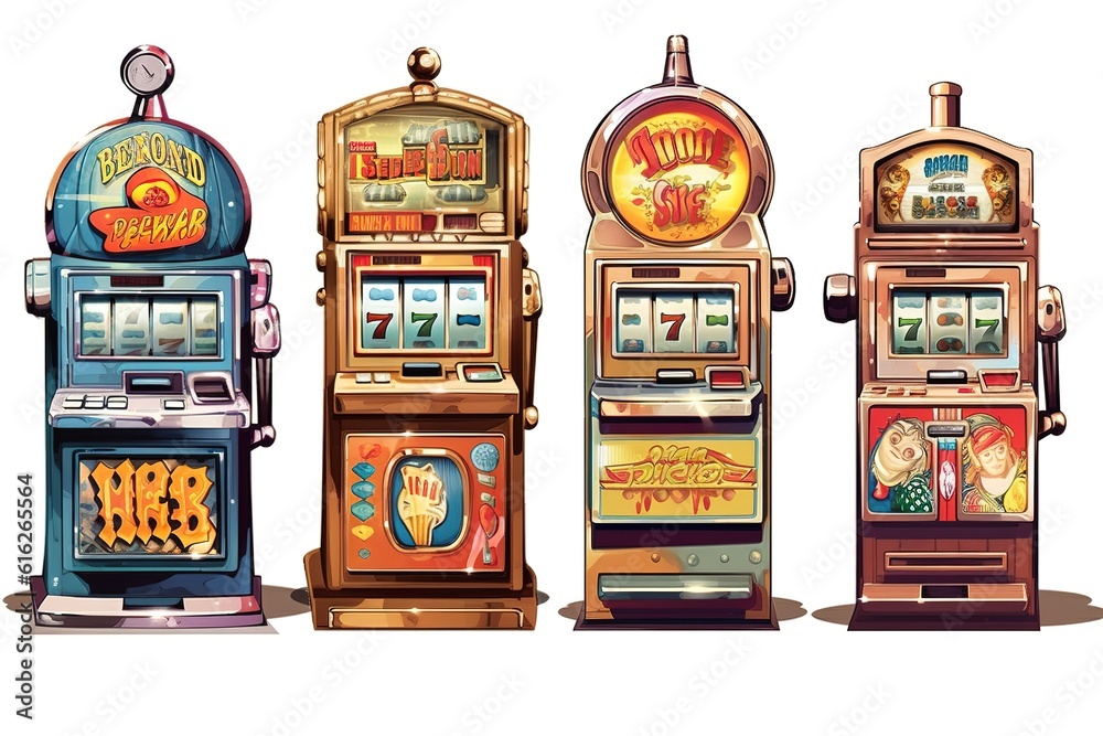 slot machines on a white background. Generated by AI.