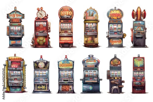 slot machines on a white background. Generated by AI.