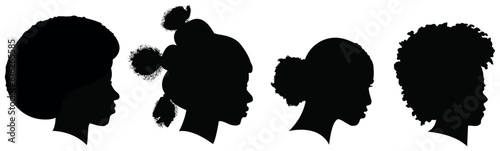 Silhouettes of African American women part 3, profile with hair style contour on white background. Vector illustration.