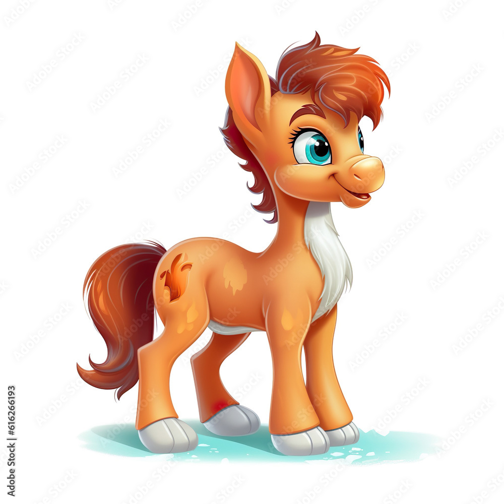 Cute little horse cartoon character drawing generative AI illustration ...