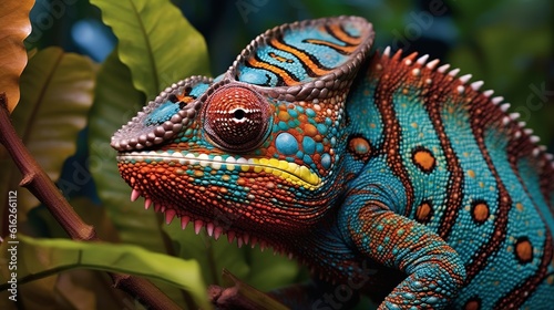 Closeup of the vibrant patterns on a chameleon