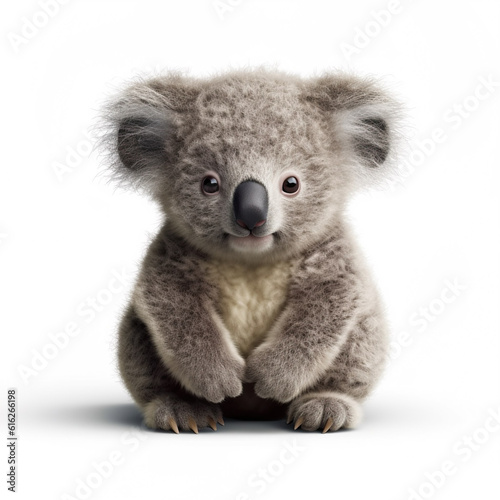 Cute little koala baby bear realistic photo generative AI illustration isolated on white background. Lovely baby animals concept