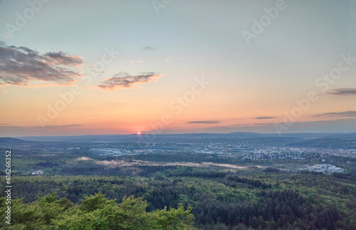 Panorama of Kaiserslautern from Humberg Tower in sunset