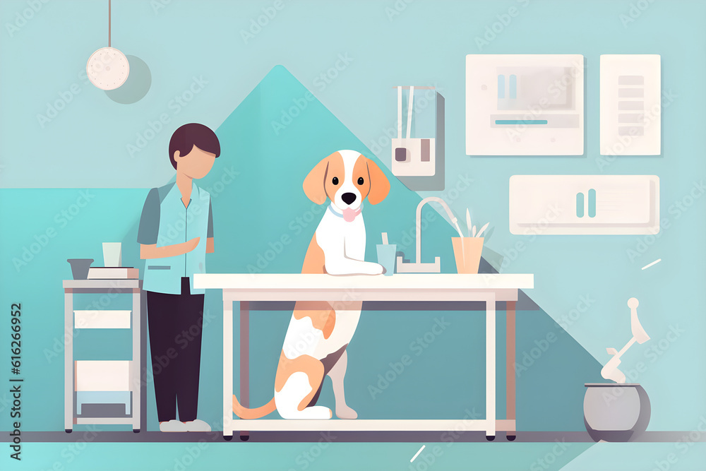  Flat vector illustration cute puppy in veterinary hospital 
