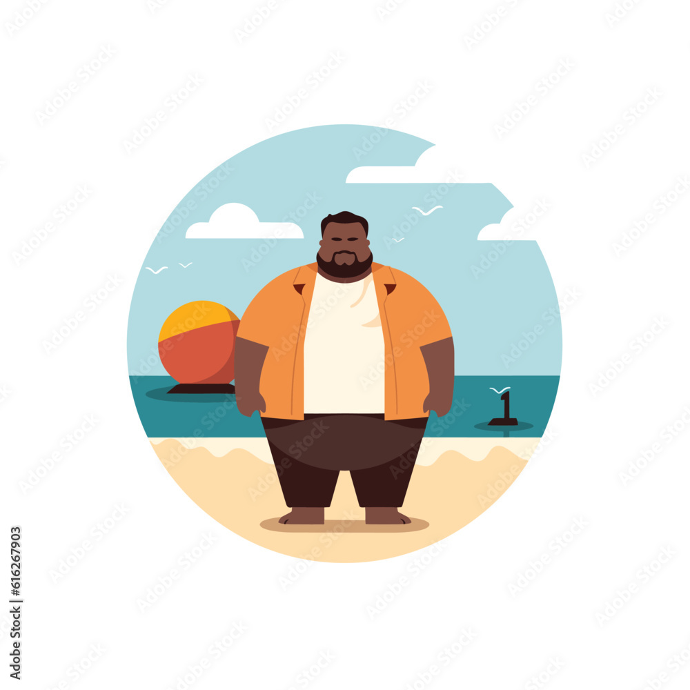 Overweight black man on the beach vector