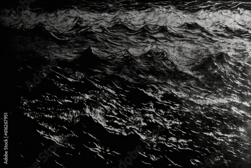 black and white waves crashing in the ocean. Generative AI