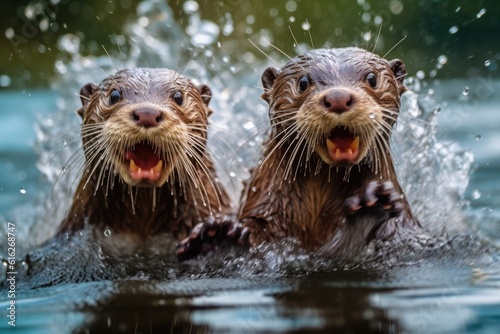 Playful Otters in the water © mindscapephotos