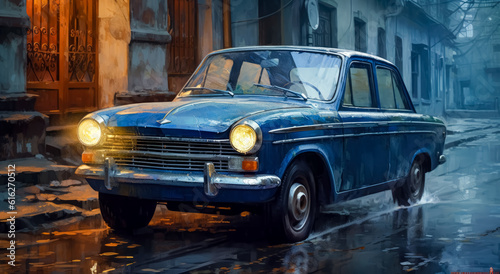 Blue rusted classic in the style of artistic watercolor brush strokes.    © Saulo Collado