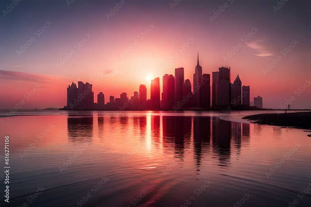 city skyline at sunset   generated by AI technology 