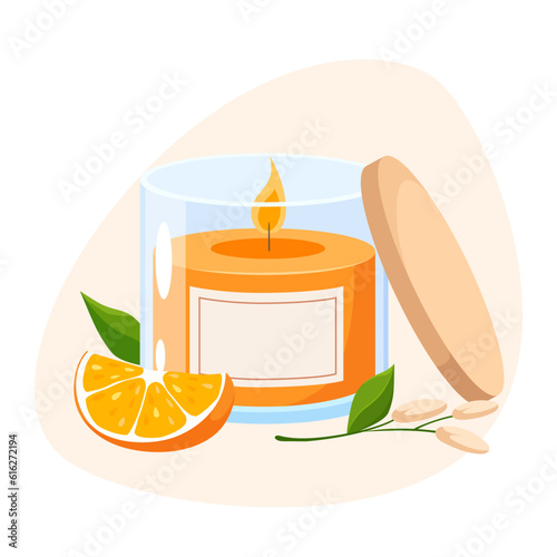 Cozy aroma candle in a glass jar for home decor