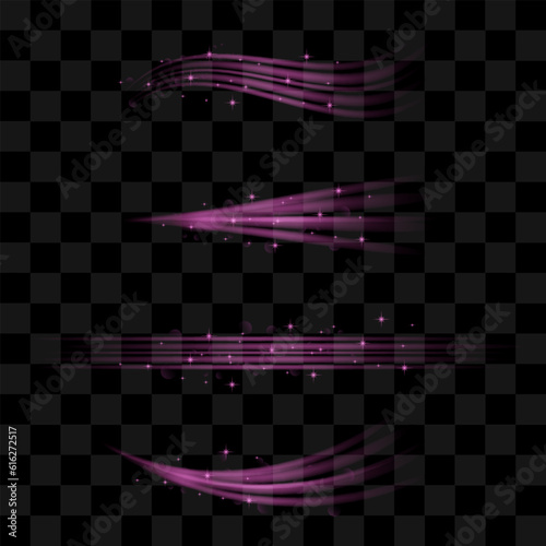 Vector Pink Fresh Air Effect Set on Checkered Background. Water Transparent Flow. Glow Swirl Light.