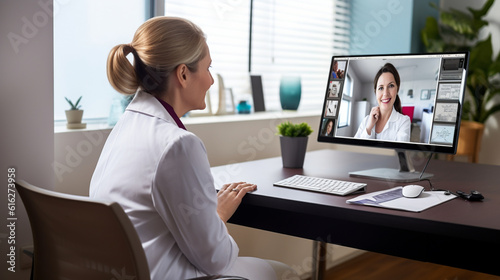 A medical worker conducting a telemedicine consultation, using video conferencing technology to provide remote healthcare services Generative AI