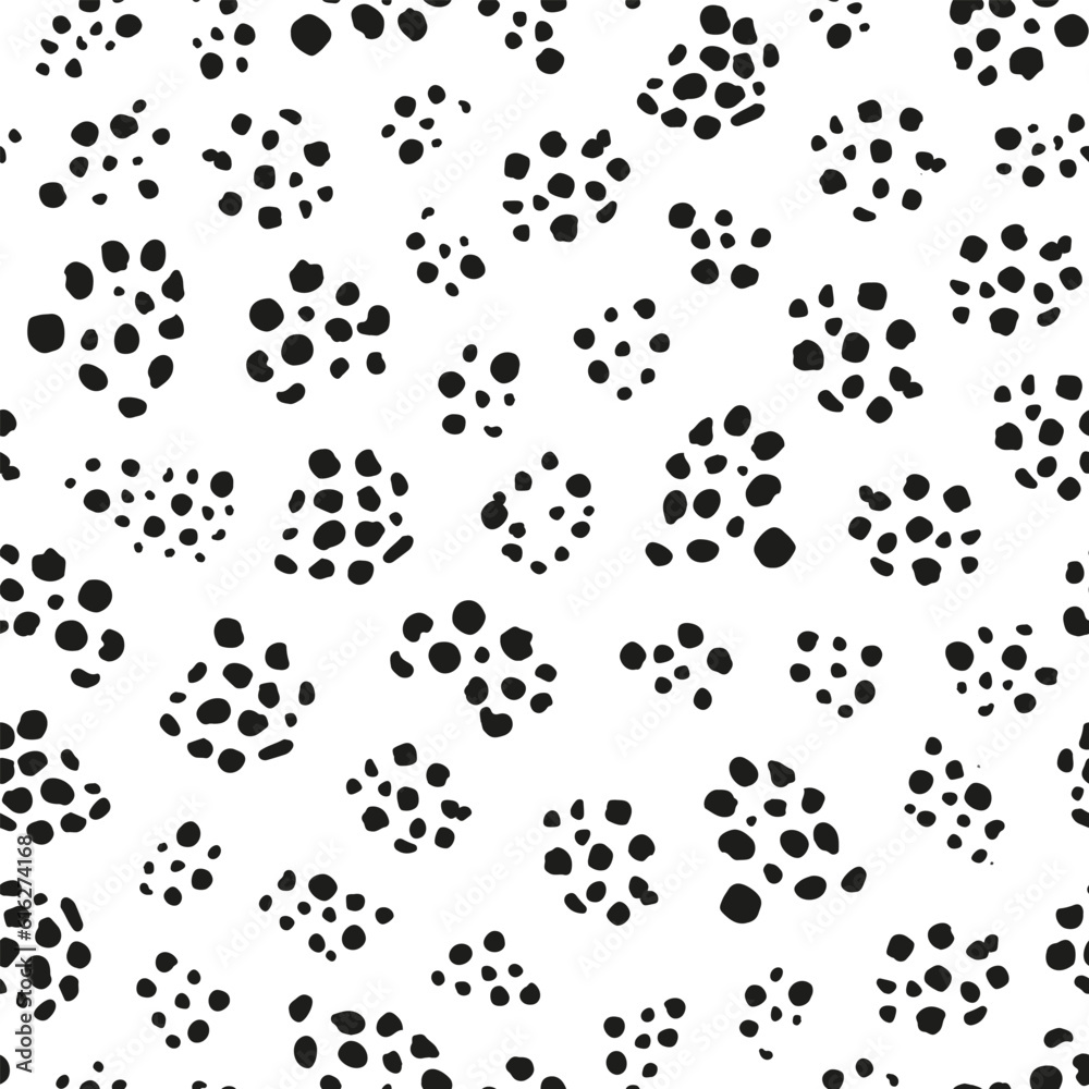 Fototapeta premium Abstract, round shaped geometrical elements seamless repeat pattern. Random placed, vector polka dot all over surface print on white background.