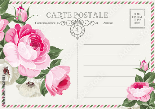 Vintage postcard background template. Vector illustration