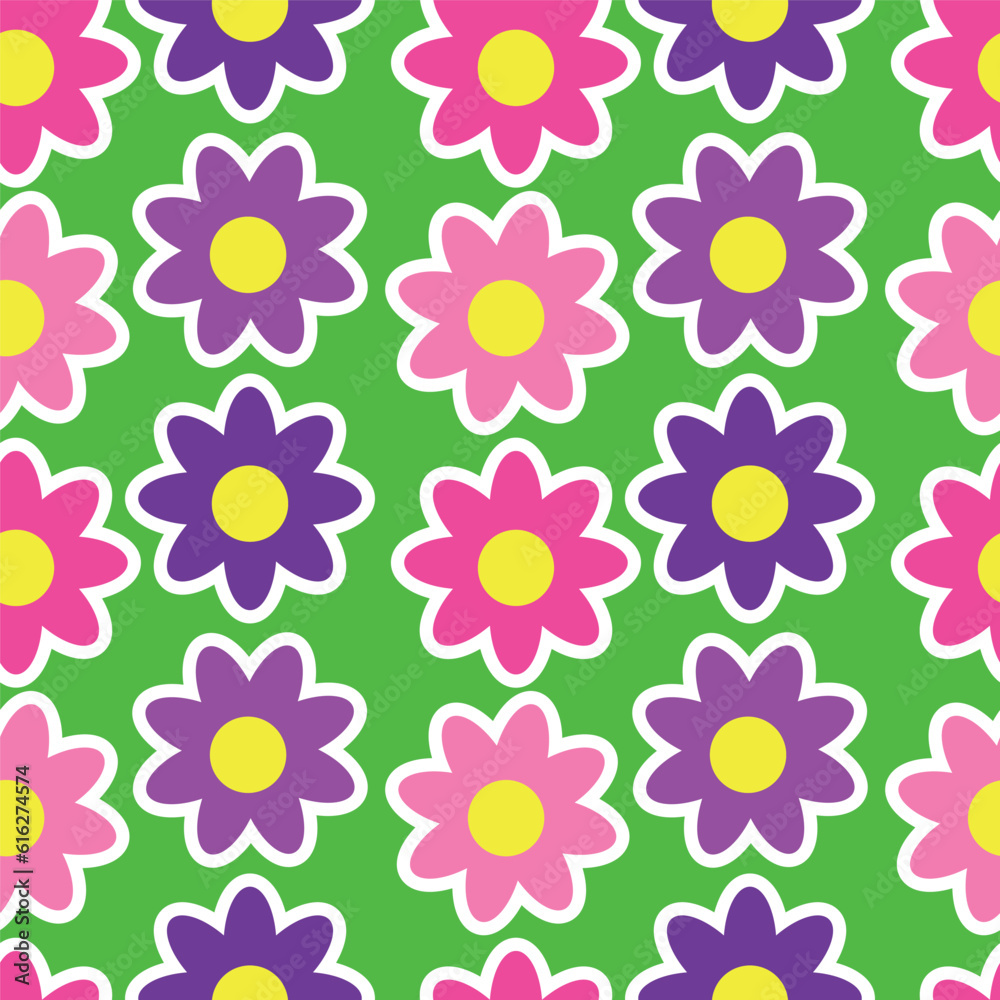 Y2K floral pattern. Funny funky retro flowers background Y2K floral pattern. Funny funky retro flowers background