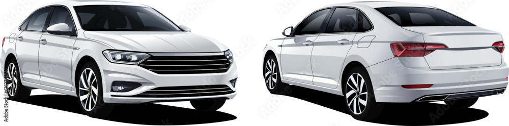 vector realistic 3d white car with gradients and perspective from front back isometric view vector realistic 3d white car with gradients and perspective from front back isometric view