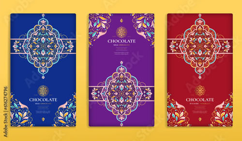 Luxury packaging design of chocolate bars. Vintage vector ornament template. Elegant, classic elements. Great for food, drink and other package types. Can be used for background and wallpaper.