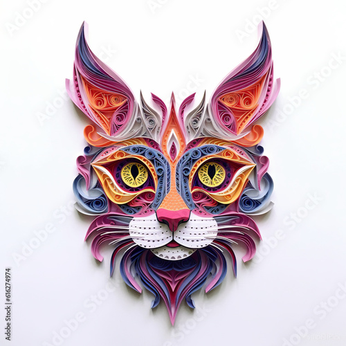 A paper art of a cat"s face. Generative AI. © tilialucida