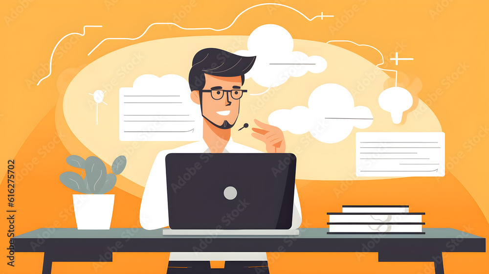 Busy office worker sitting on an laptop and work from home Generativ AI Busy office worker sitting on an laptop and work from home Generativ AI