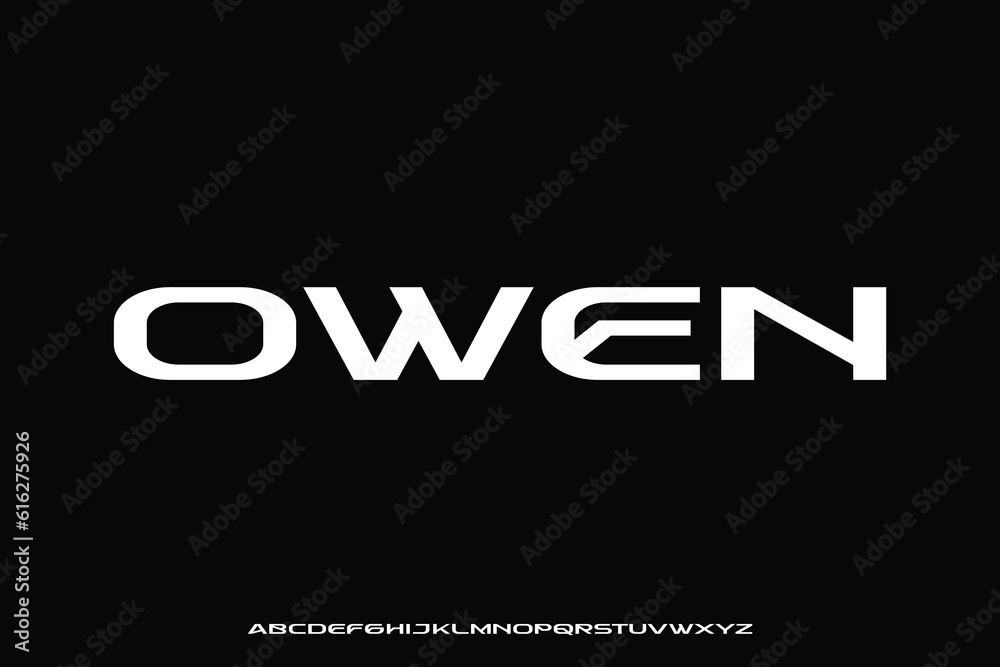 Fototapeta premium Modern wide grotesque alphabet display font vector. Experimental expanded typeface typography style