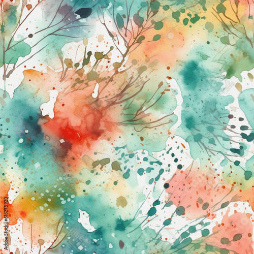 Watercolor and Floral Pattern, Seamless, Colorful, Made With Generative AI 