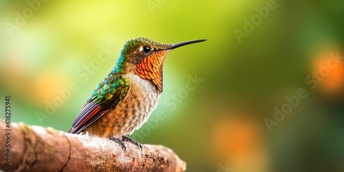 Hummingbird perched in front of a beautiful background