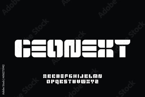 Unique abstract geometric display font alphabet vector. Modern grotesque typography typeface style illustration