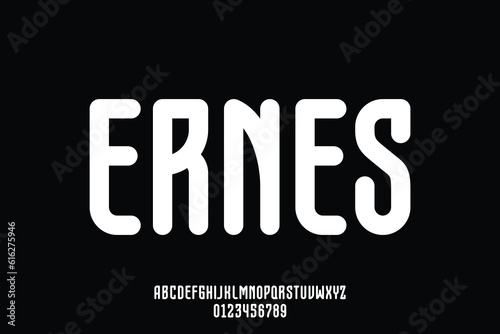 Unique bold rounded condensed alphabet display font vector. Modern typography style illustration design