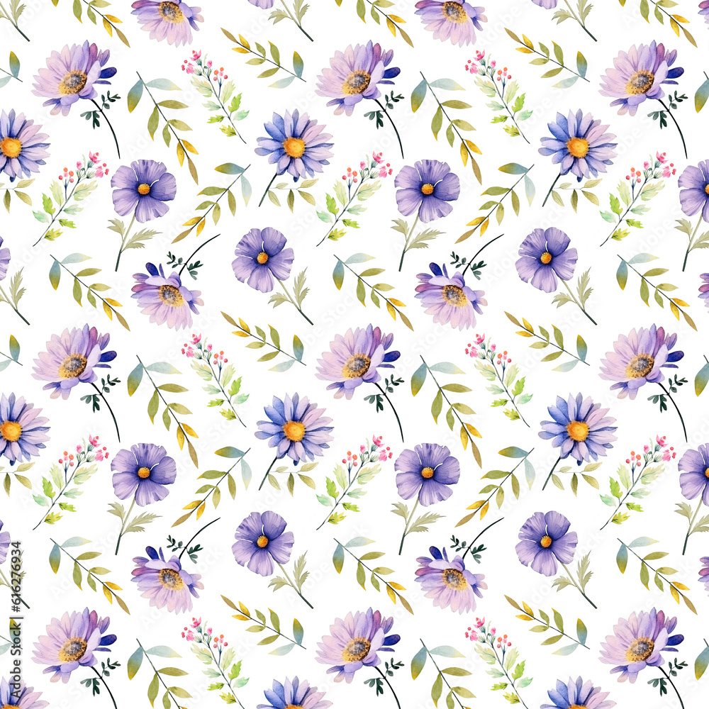 Fototapeta premium Colorful floral pattern. Design for wallpaper, wrapping paper, background, fabric. Seamless pattern with decorative flowers.