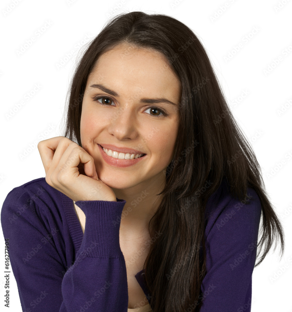 Friendly Young Woman with Head Resting on Hand - Isolated Friendly Young Woman with Head Resting on Hand - Isolated